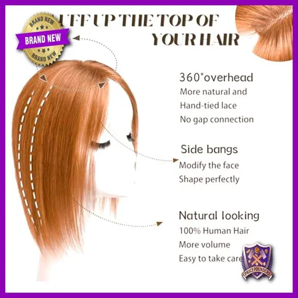 Human Hair Topper Clip-In Swiss Lace Base No Bangs Thinning Hair Coverage